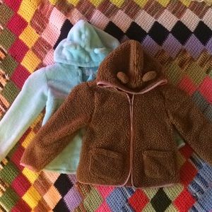 Two 5T Toddler Blue Bear & Brown Bear Hoodies Cute